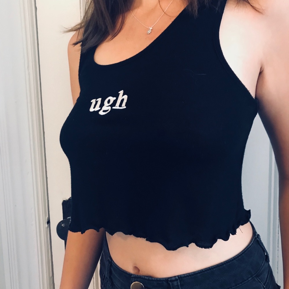 Forever 21 crop top “ugh” embroidered detail